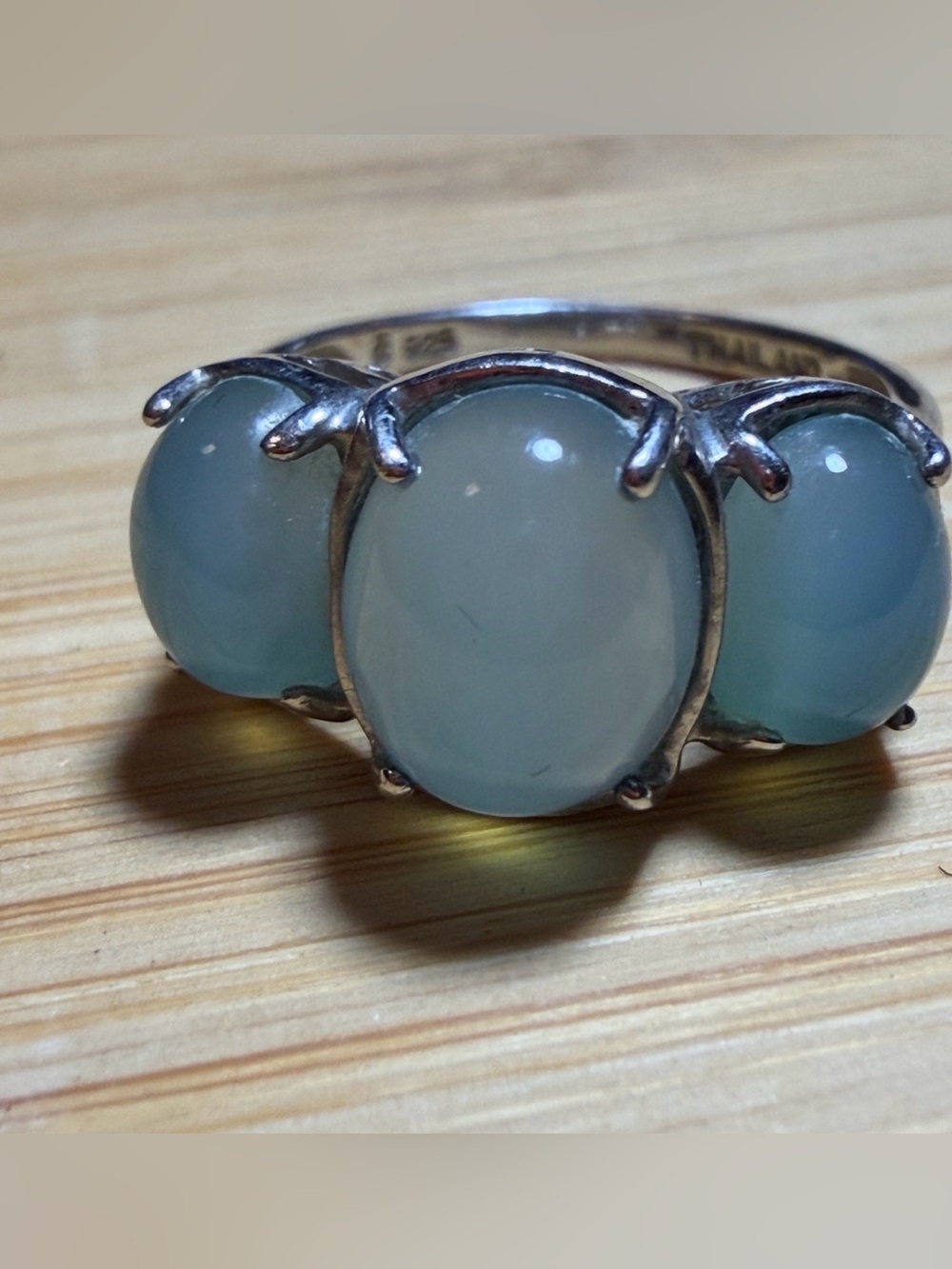 Vintage 925 Thailand Sterling Silver Blue Chalcedony Statement Ring